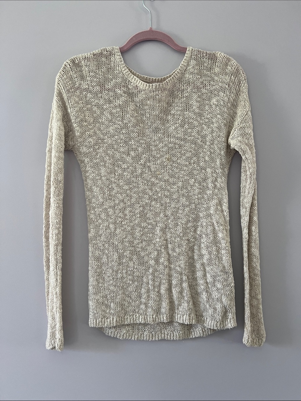 Hollister Open-Knit Crewneck Sweater in Cream